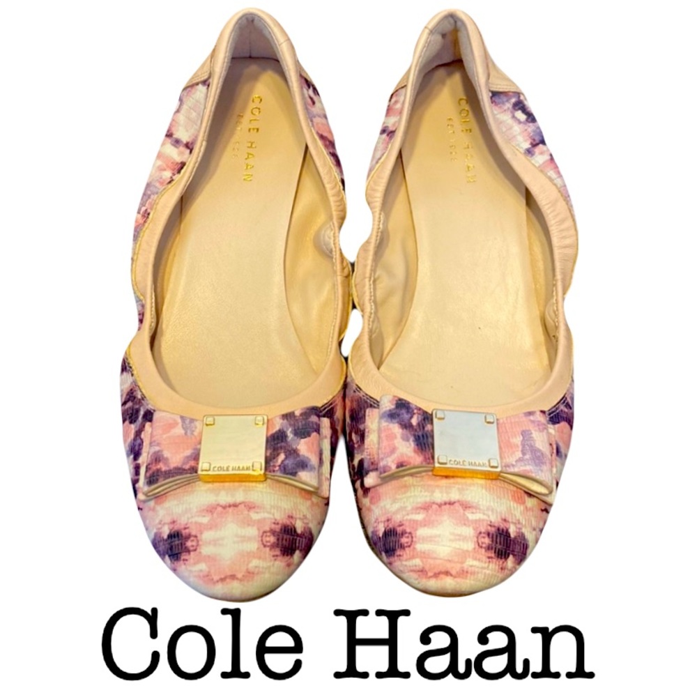 Cole Haan Tali Pink Smudge Bow Ballet Flats Size 7 1/2